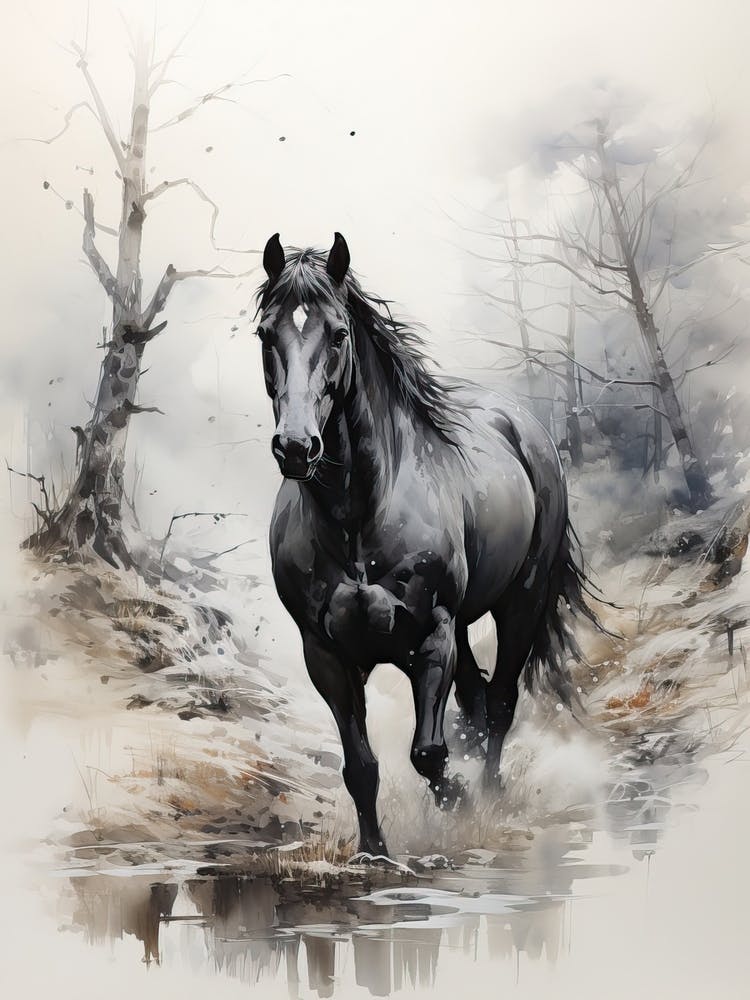 Horse, Japanese Brush Painting, Ukiyo E, Minimal 3