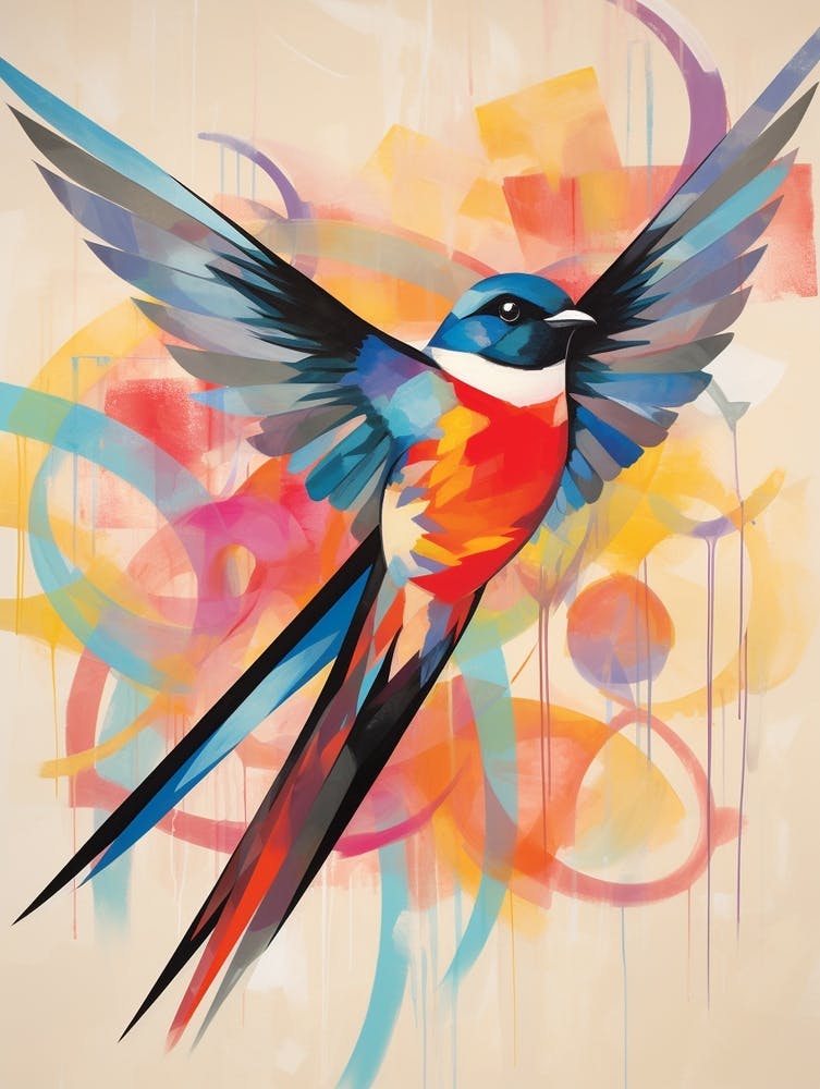 Bird Painting Collage Swallow 1