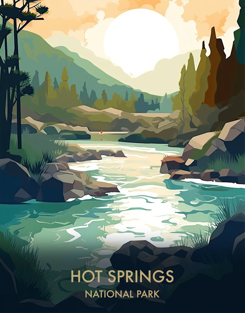 Hot Springs National Park Travel Poster Illustration Style 4