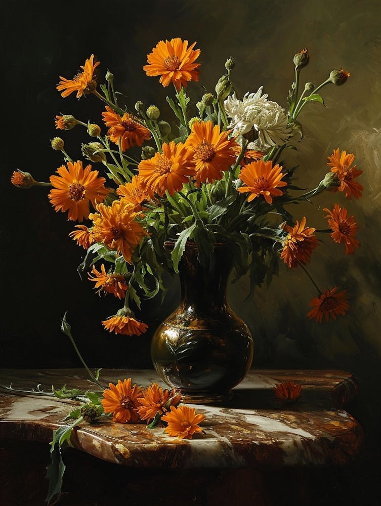 Baroque Floral Still Life Calendula 1