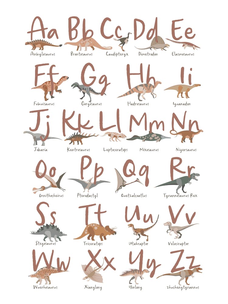 Dinosaur Alphabet, Dinosaur Boys Room Decor, Natural