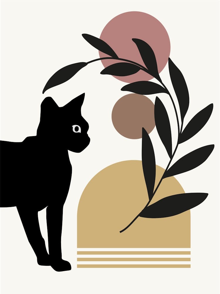 Bohos Scandi Art Sage Orange Abstract Art Cat Right