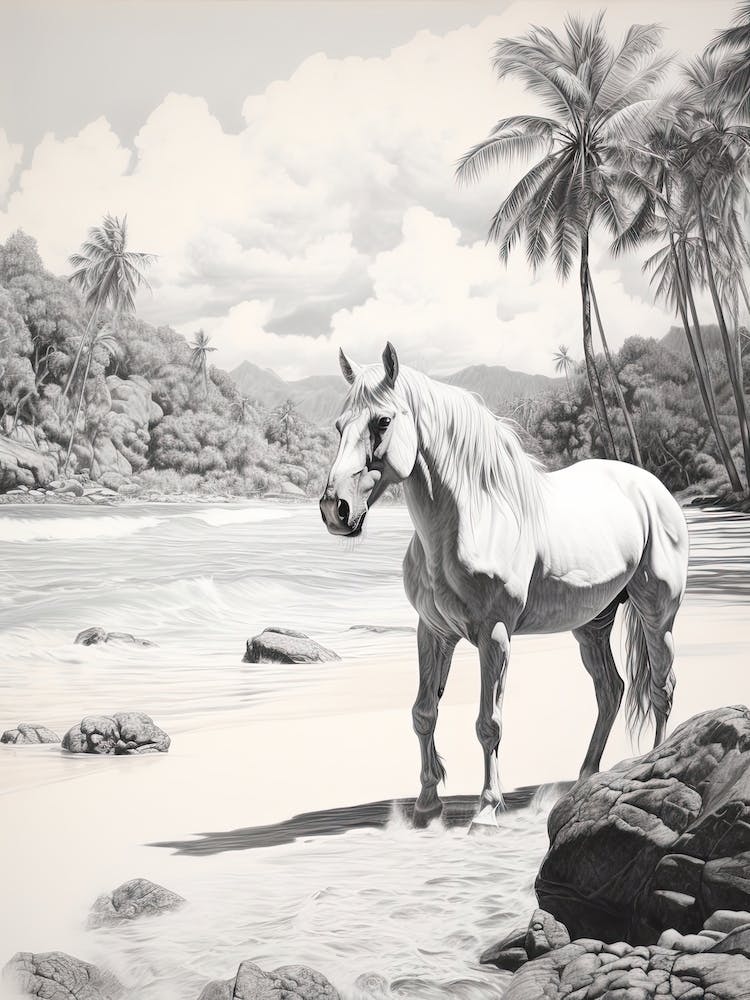 A Horse Oil Painting In Anse Source D Argent, Seychelles, Portrait 4