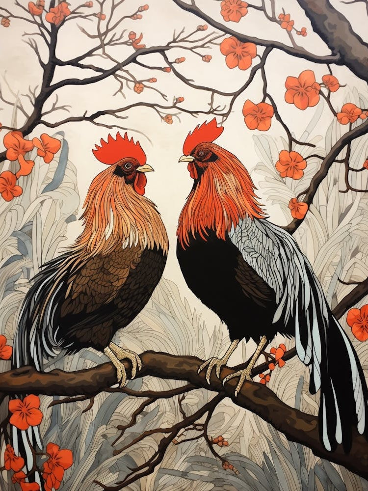 Art Nouveau Birds Poster Rooster 3