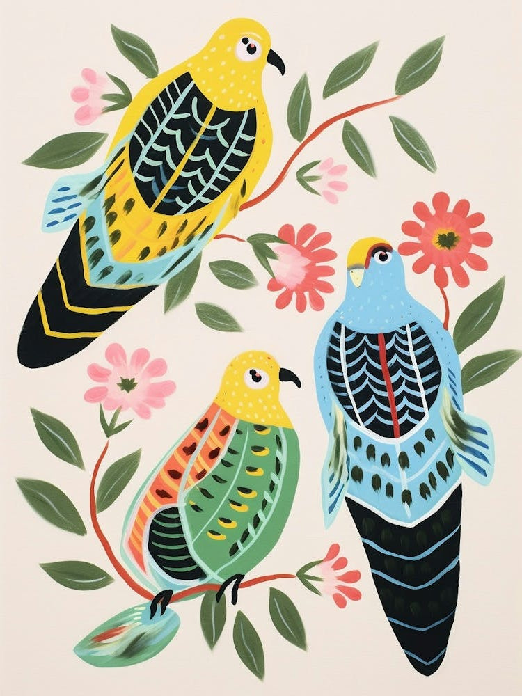 Folk Style Bird Painting Budgerigar 3
