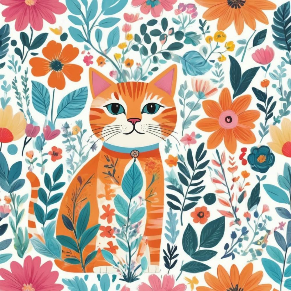 Cat In Flowers