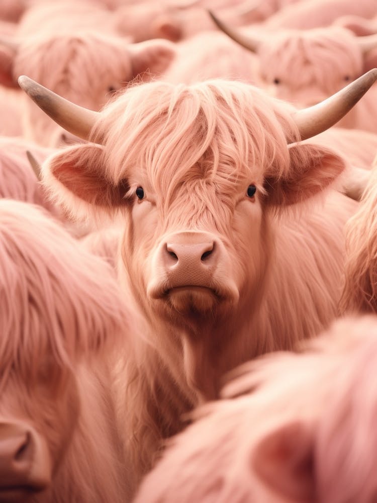 Pink Realistic Photography Of Highland Cows 4