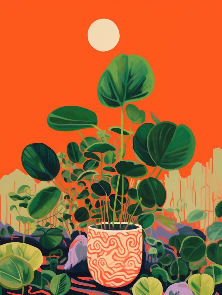 Boho Plant Painting Chinese Money Plant