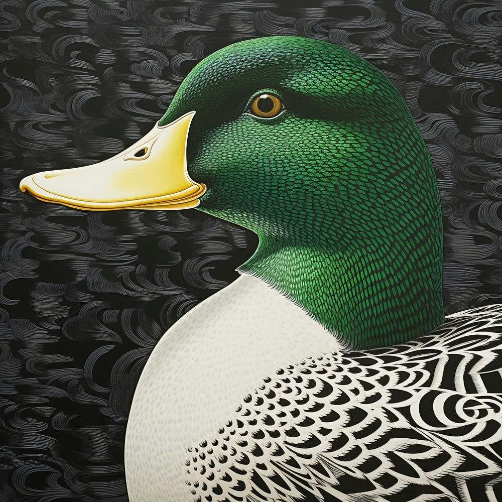 Ohara Koson Inspired Bird Painting Mallard Duck 2 Square