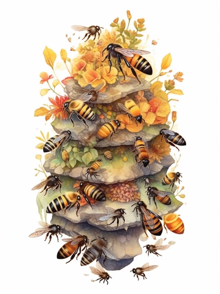 Essaim d'abeilles Ruche Illustration Aquarelle 4