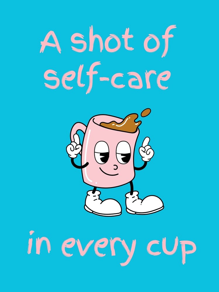 Self Care In A Cup Blue Retro