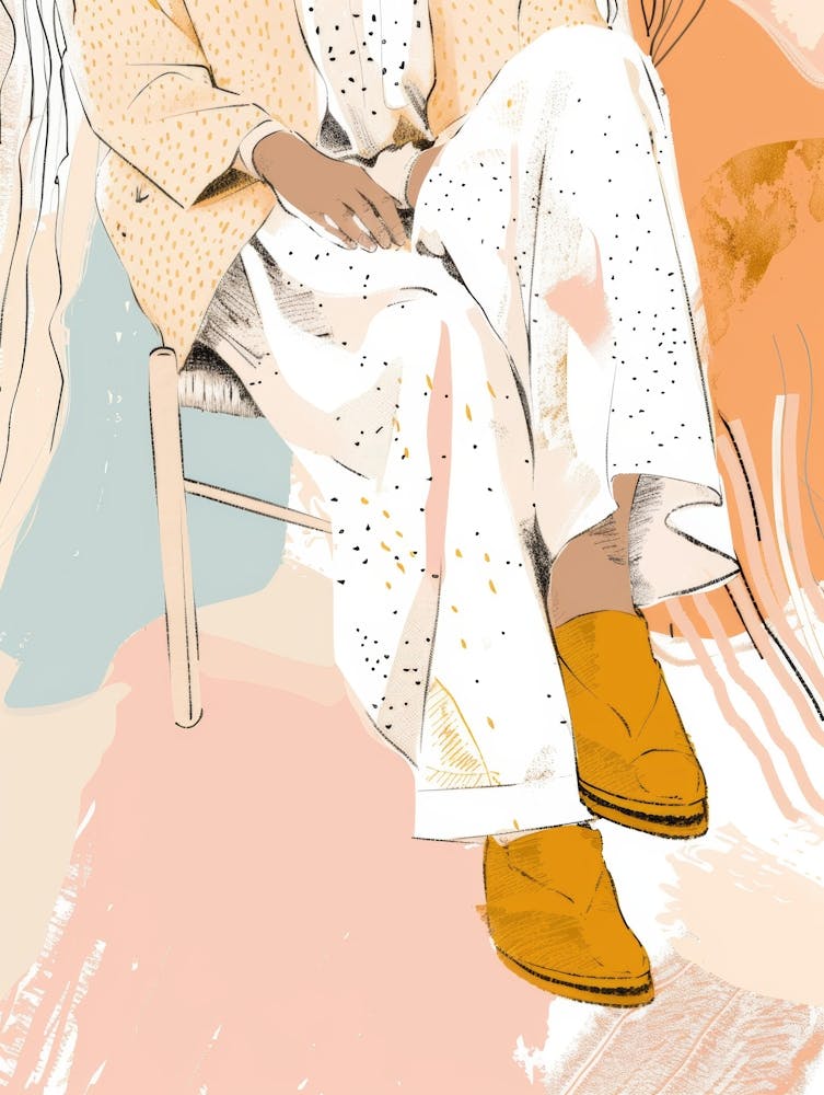 Illustration einer Frau, die auf einem Stuhl sitzt