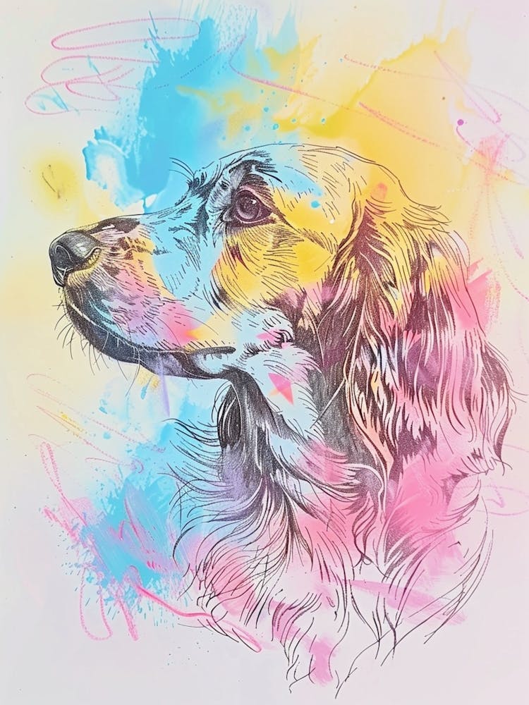 Irish Setter Pastel Line Watercolour Illustration  2