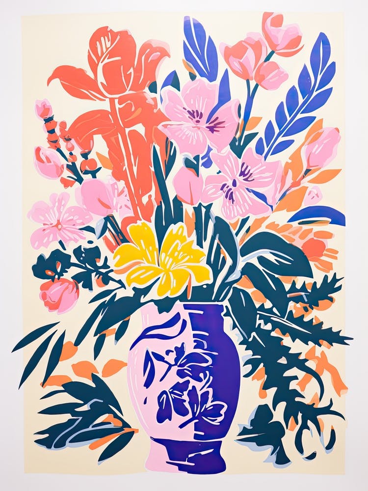 Buntes Blumenstillleben im Risograph-Stil 22