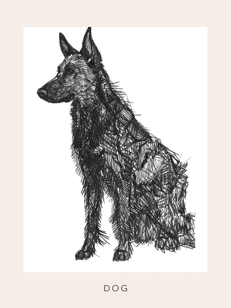 Furry Short Haired Dog Line Sketch 3 Poster