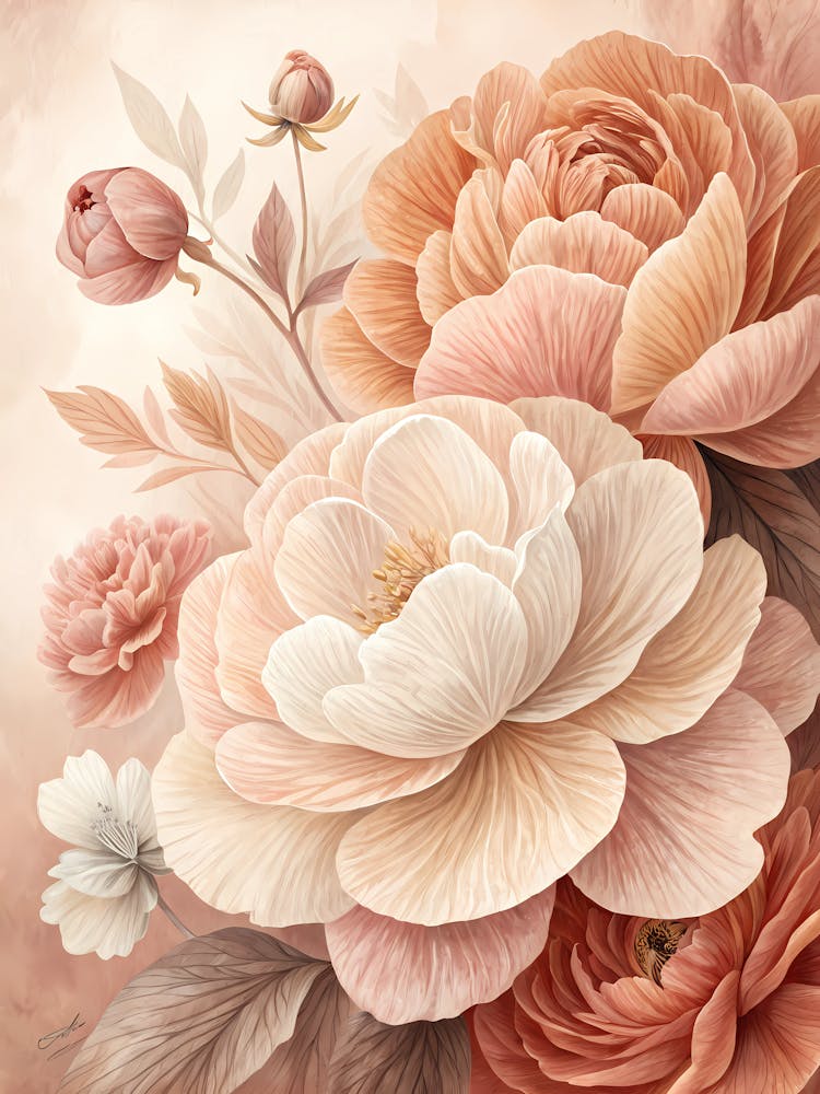 Oil Painting Style Petal Collage In Soft Coral