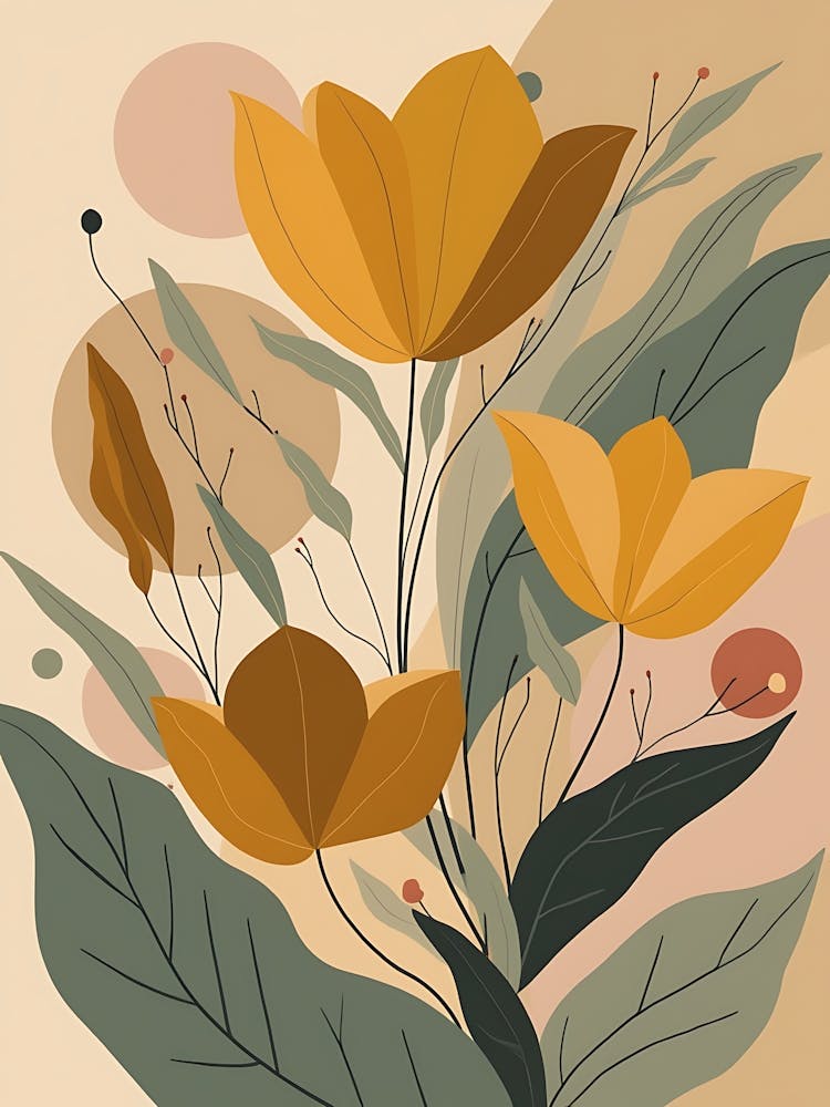 Golden Bohemian Wildflower Poster - Elegant Floral Design