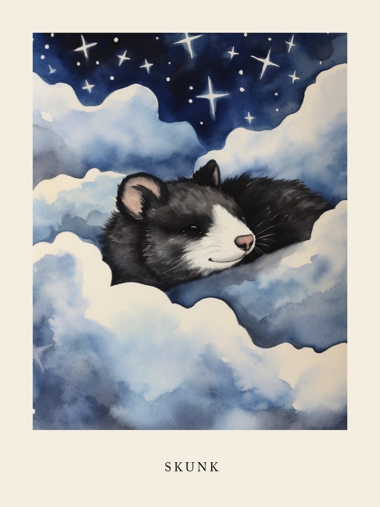 Baby Skunk 1 Sleeping In The Clouds Nursery Poster