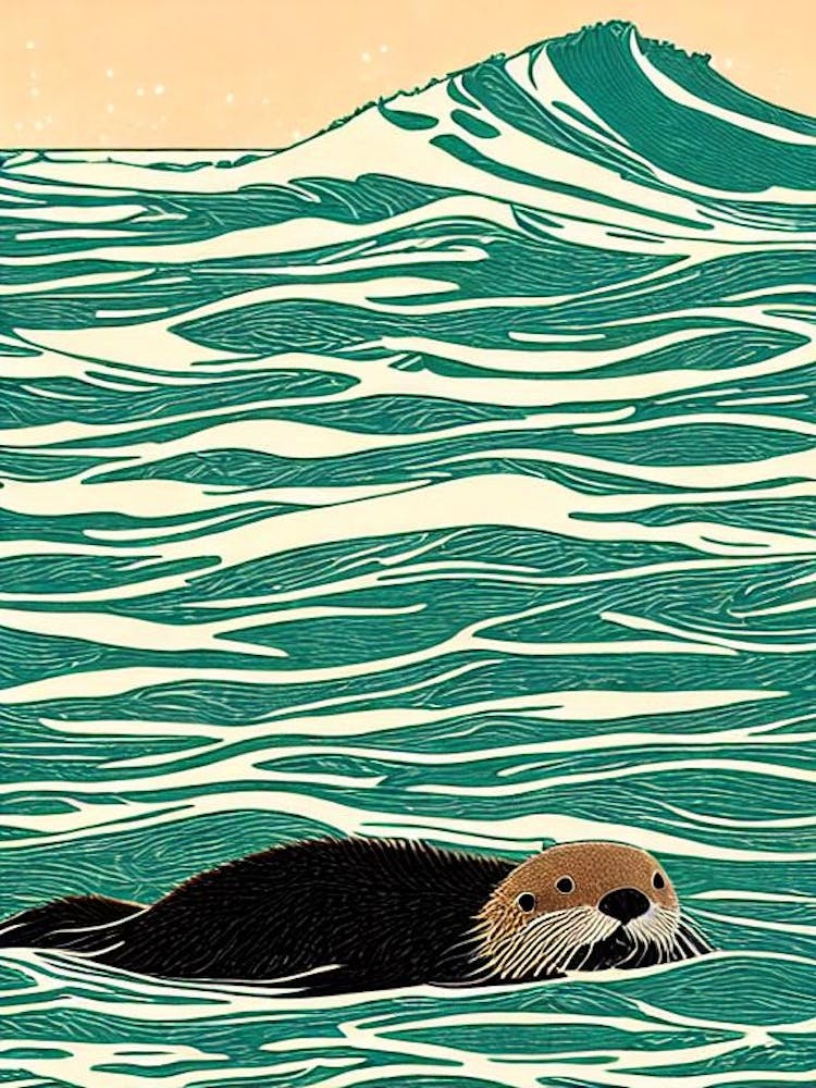 Sea Otter II Linocut