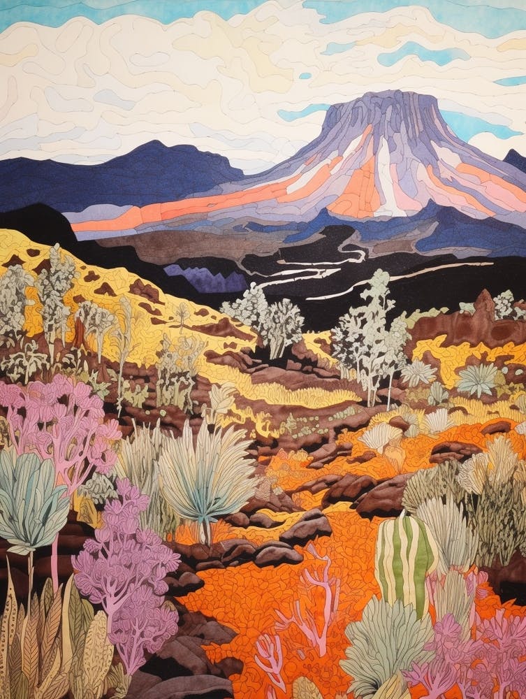 Mount Kilimanjaro Tanzania 4 Colourful Mountain Illustration