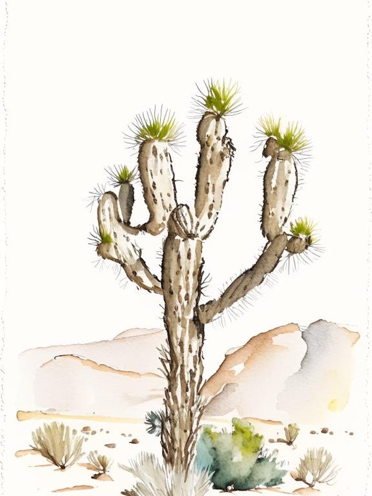 Joshua Tree By Desert Spring Minimilist Watercolour  (4)