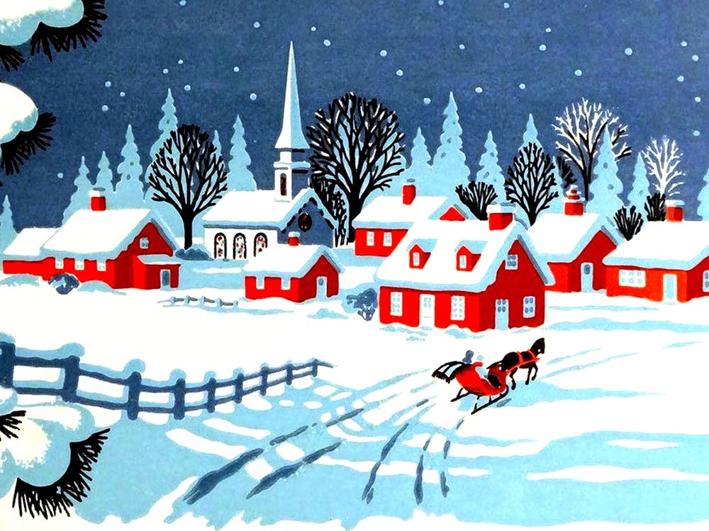 Carriage On A Village Covered In Snow
