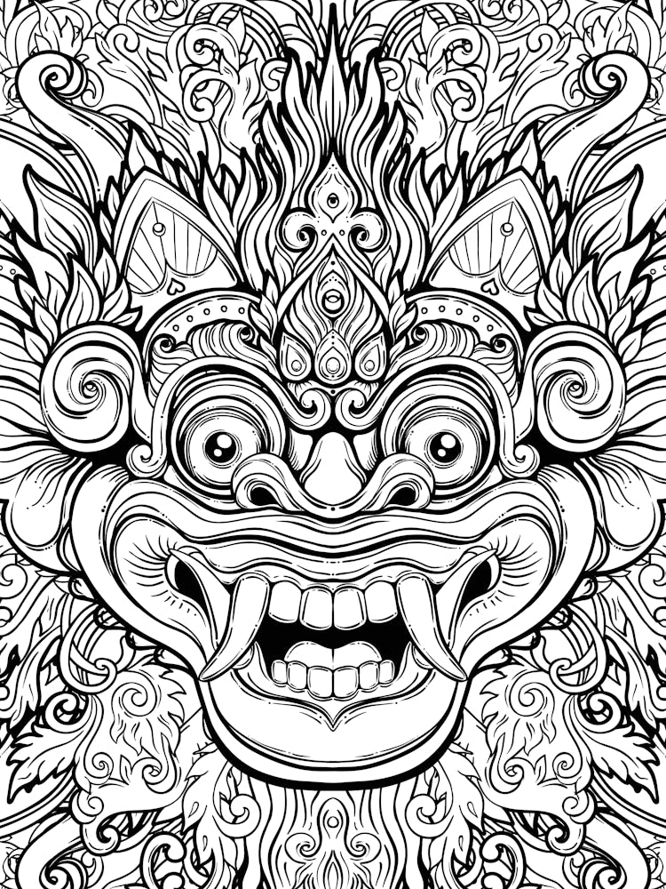 Buddhist Demon - Barong, Balinese mask, Bali mask print