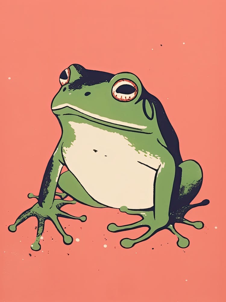 Frog Unimpressed, Matsumoto Hoji inspiriertes Japanisch Grün und Pink 6
