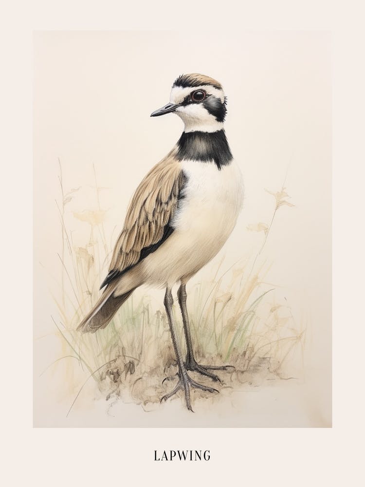 Vintage Bird Drawing Lapwing Poster