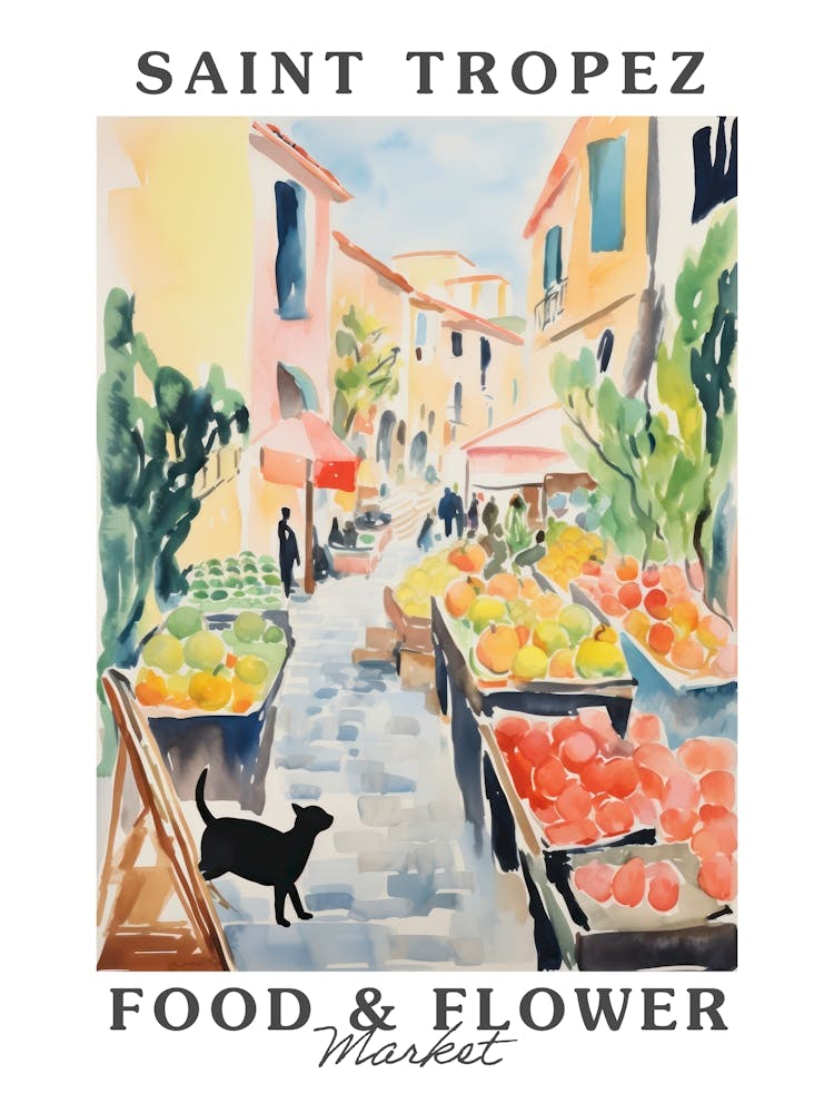 Food Market With Cats In Saint Tropez 3 Poster