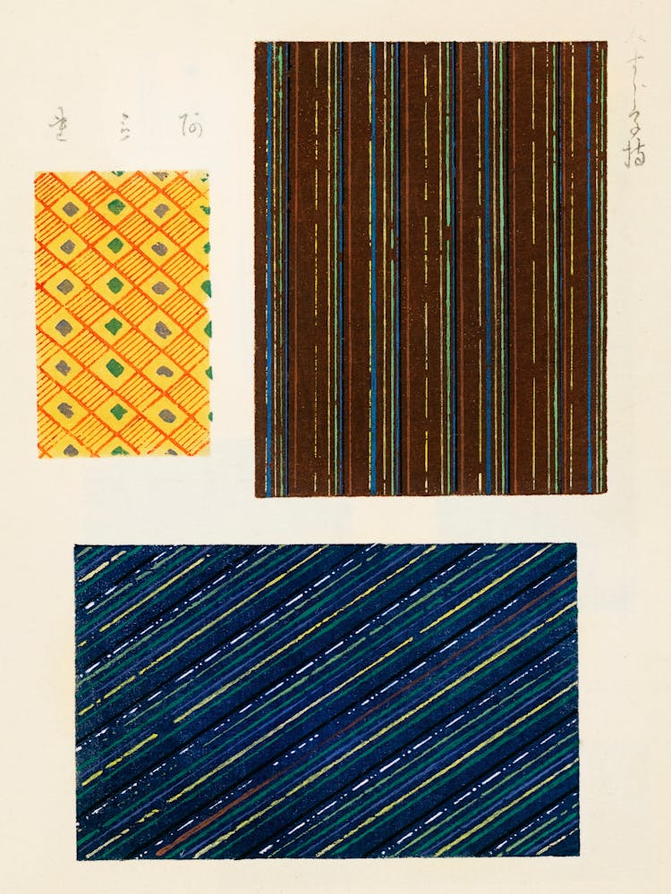 Vintage Ukiyo-e Woodblock Print Of Japanese Textile, Shima Shima, Furuya Korin (186)
