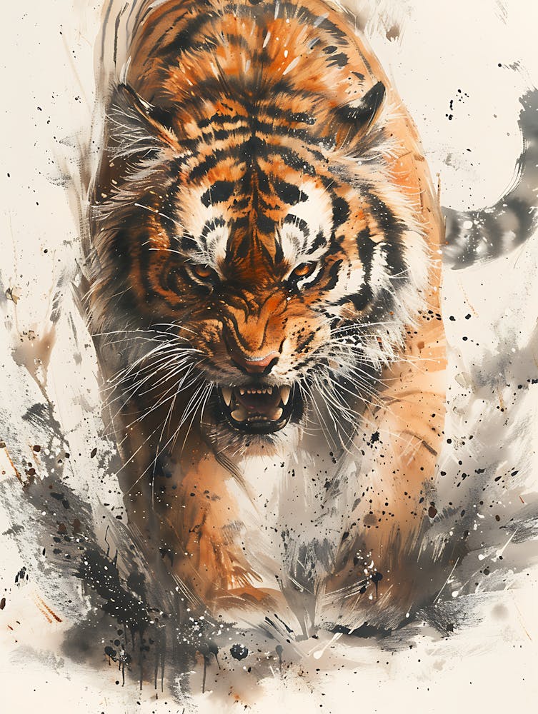 Tigre Enragé Impressionnant - Peinture à l'encre 20