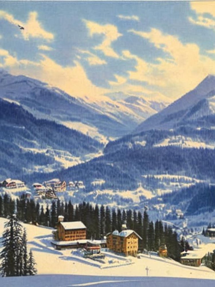 La Clusaz, France Ski Resort Vintage Landscape 2 Skiing Poster