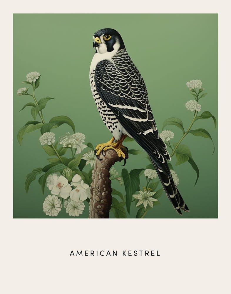 Ohara Koson Inspired Bird Painting American Kestrel 3 Poster