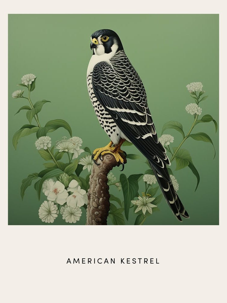 Ohara Koson Inspired Bird Painting American Kestrel 3 Poster