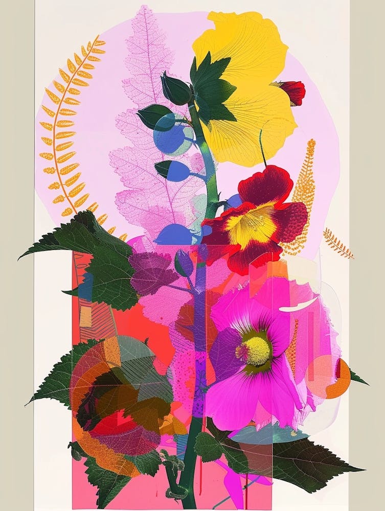 Hollyhock 4 Neon Flower Collage