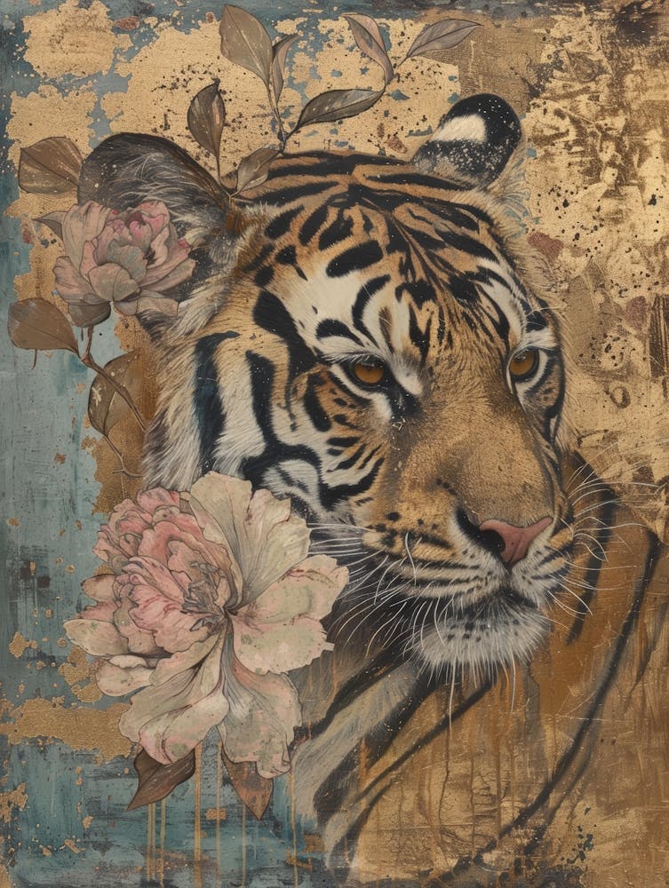 Tigre Avec Roses 1