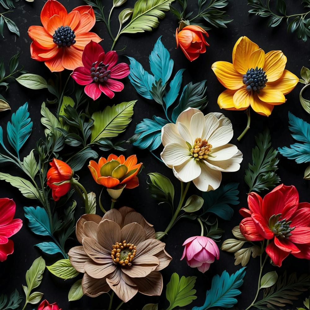 Flowers On Black Background