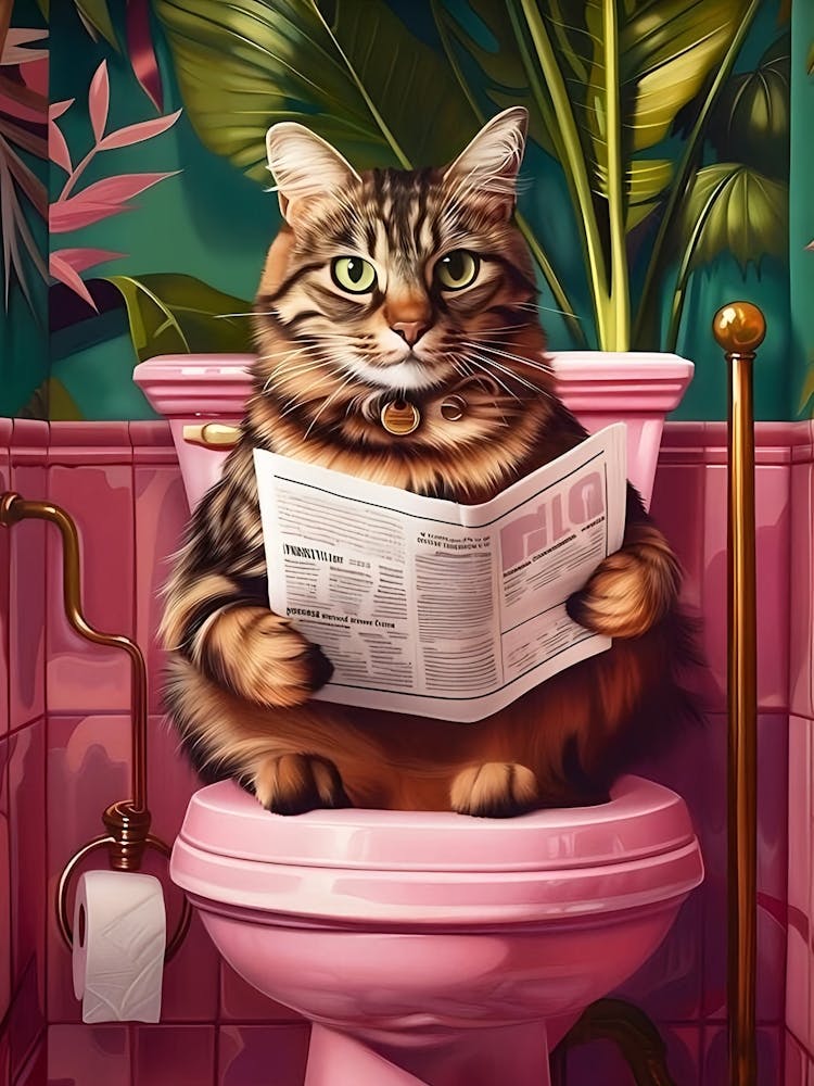 Tabby Cat On Toilet Printâ Â€“ Funny Bathroom Wall Art, Domestic Shorthair Cat Poster, Tabby Cat Poster, Quirky Toilet Art Gift For Cat Lovers
