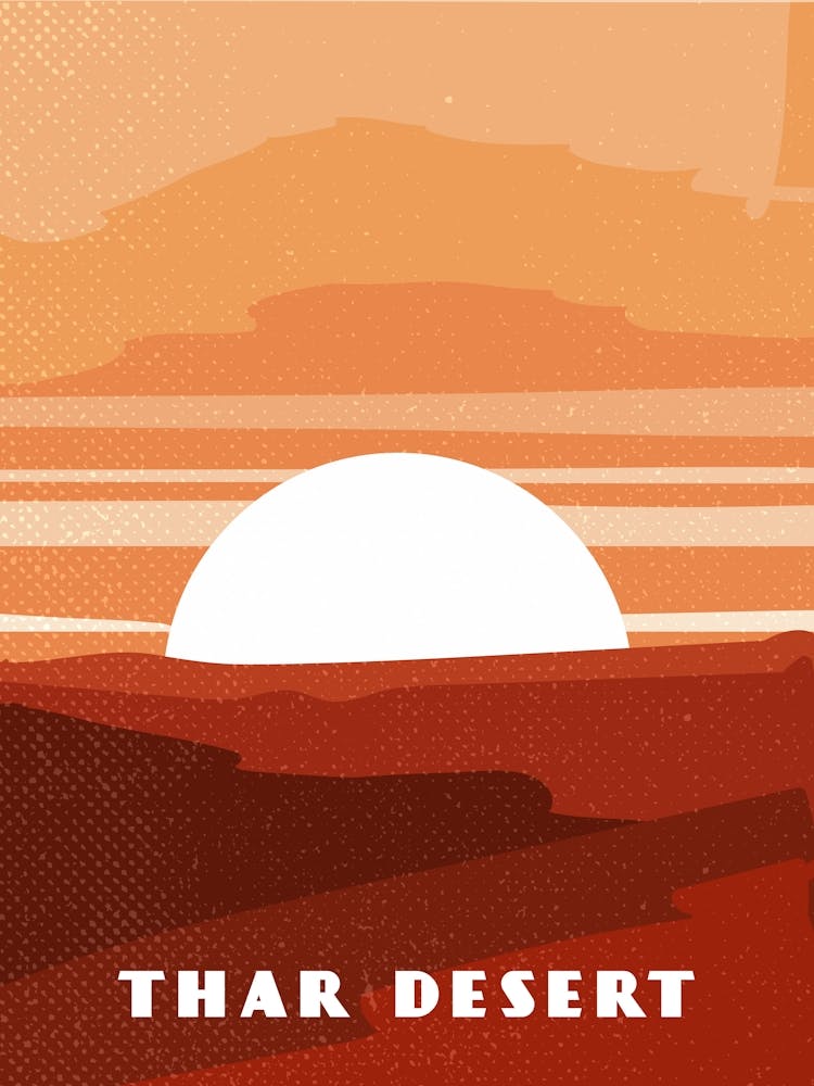 Désert du Thar. Inde, Pakistan — Affiche minimaliste de voyage rétro