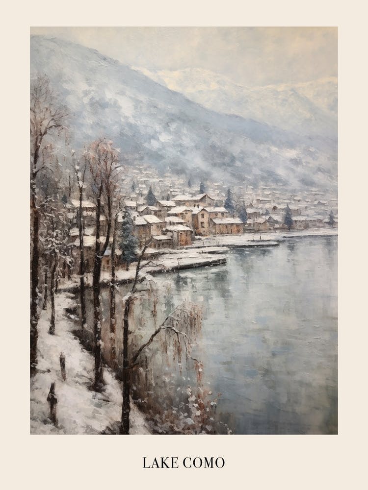 Vintage Winter Painting Poster Lake Como Italy