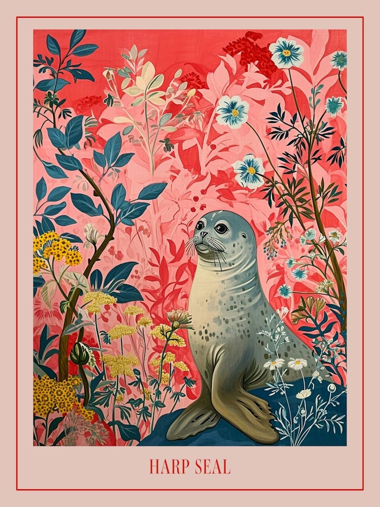 Affiche Peinture Animale Florale Phoque du Groenland 1