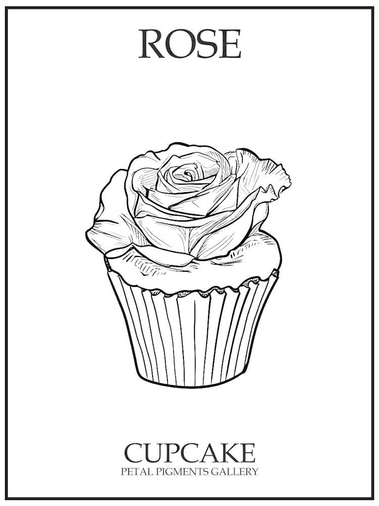 Rose Cupcake Line Drawing 1 Poster
