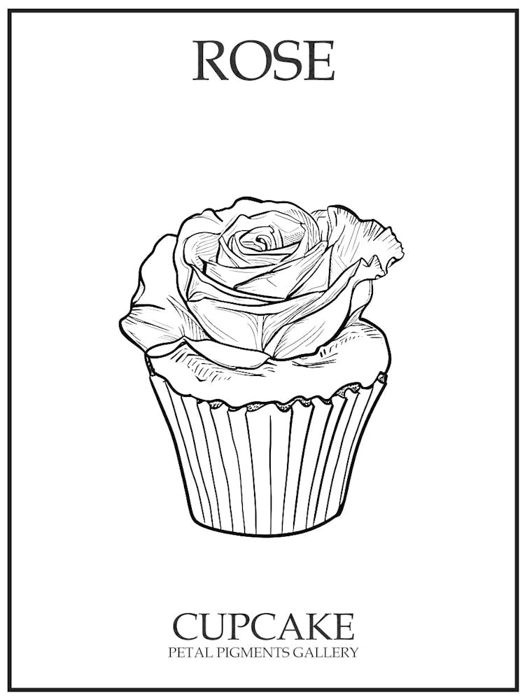 Rose Cupcake Line Drawing 1 Poster