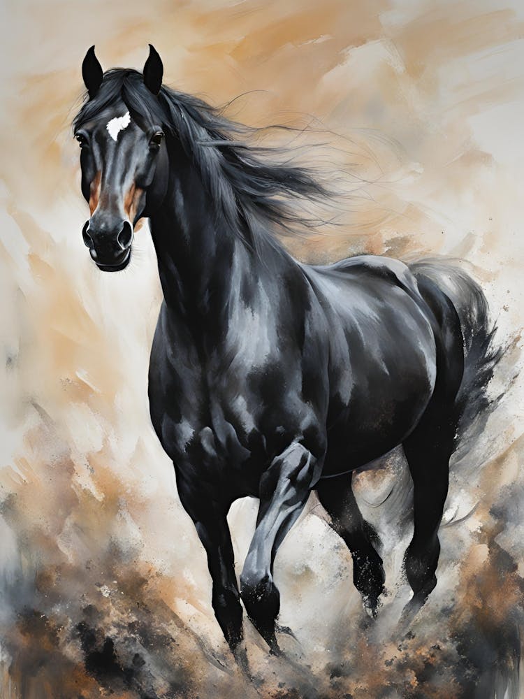Black Horse Running Abstract