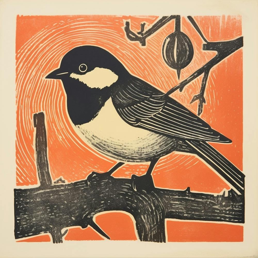 Retro Bird Lithograph Carolina Chickadee 4