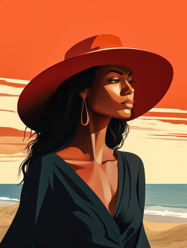 Illustration of an African American woman at the beach 88