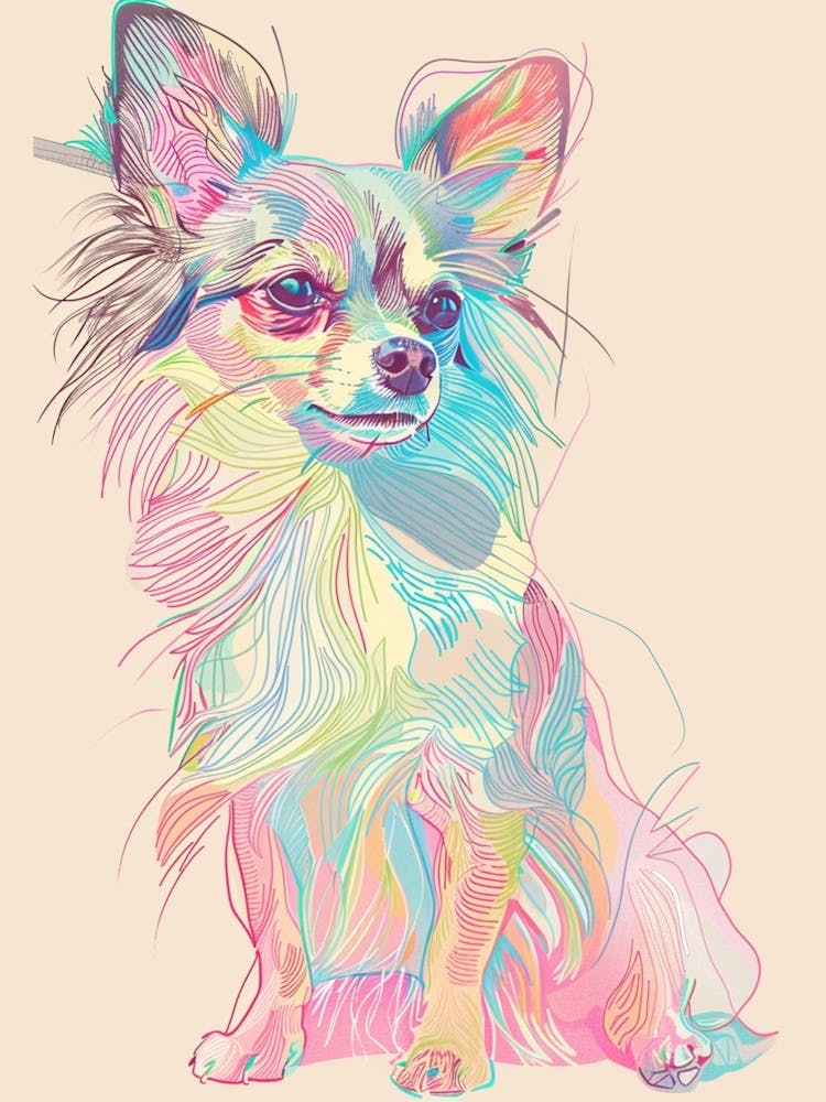 Papillon Dog Pastel Line Watercolour Illustration  2