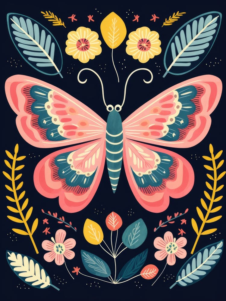 Butterfly With Flowers And Leaves