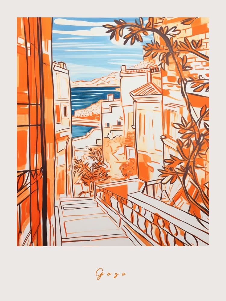 Gozo Malta Orange Drawing Poster